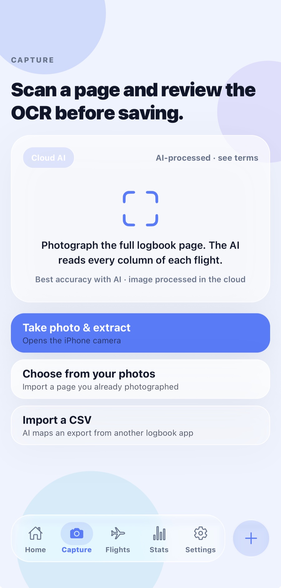 Capture screen: scan a page and review the OCR before saving