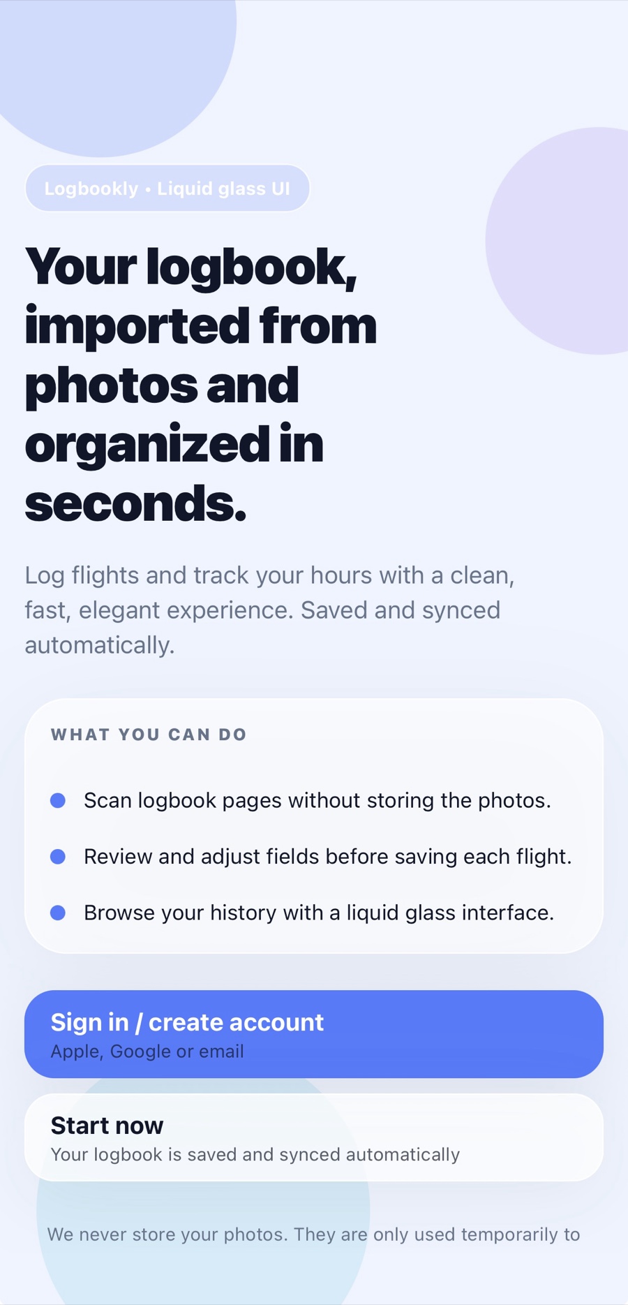 Onboarding: your logbook imported from photos and organized in seconds